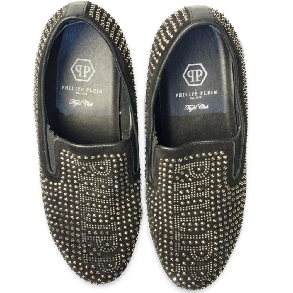 Philipp Plein Fight Club Black Studded Men's Slip-on Loafers Shoes Euro 43